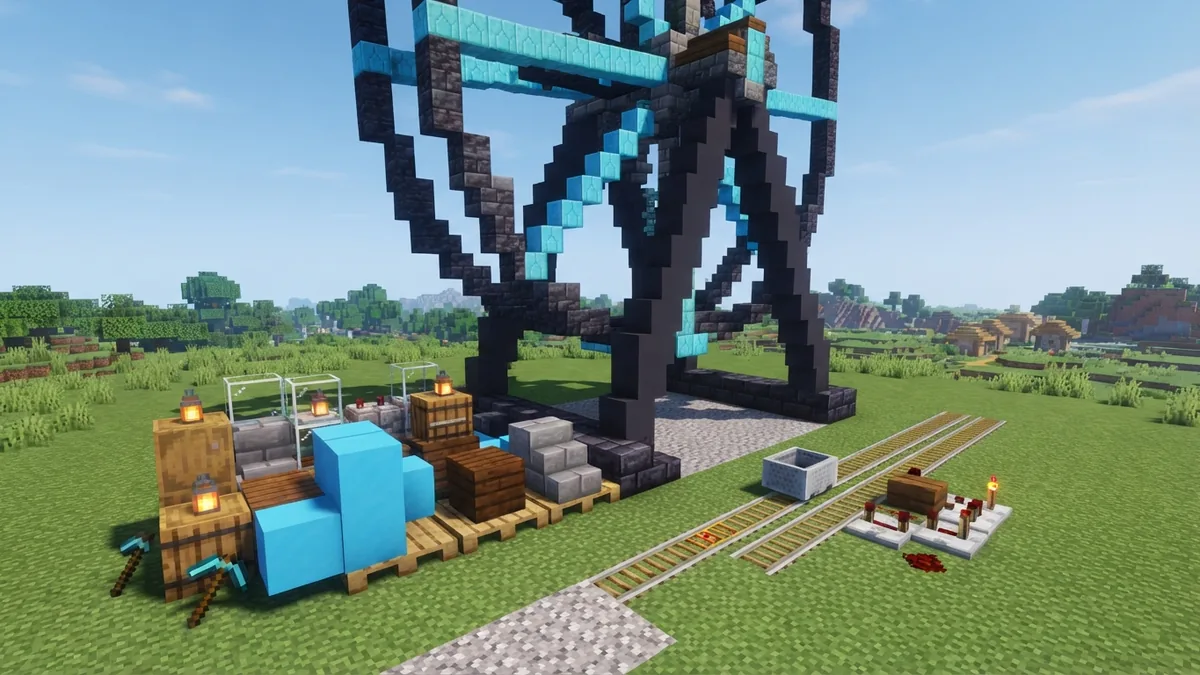 Ferris wheel building materials Minecraft ferris wheel materials arranged beside a construction site