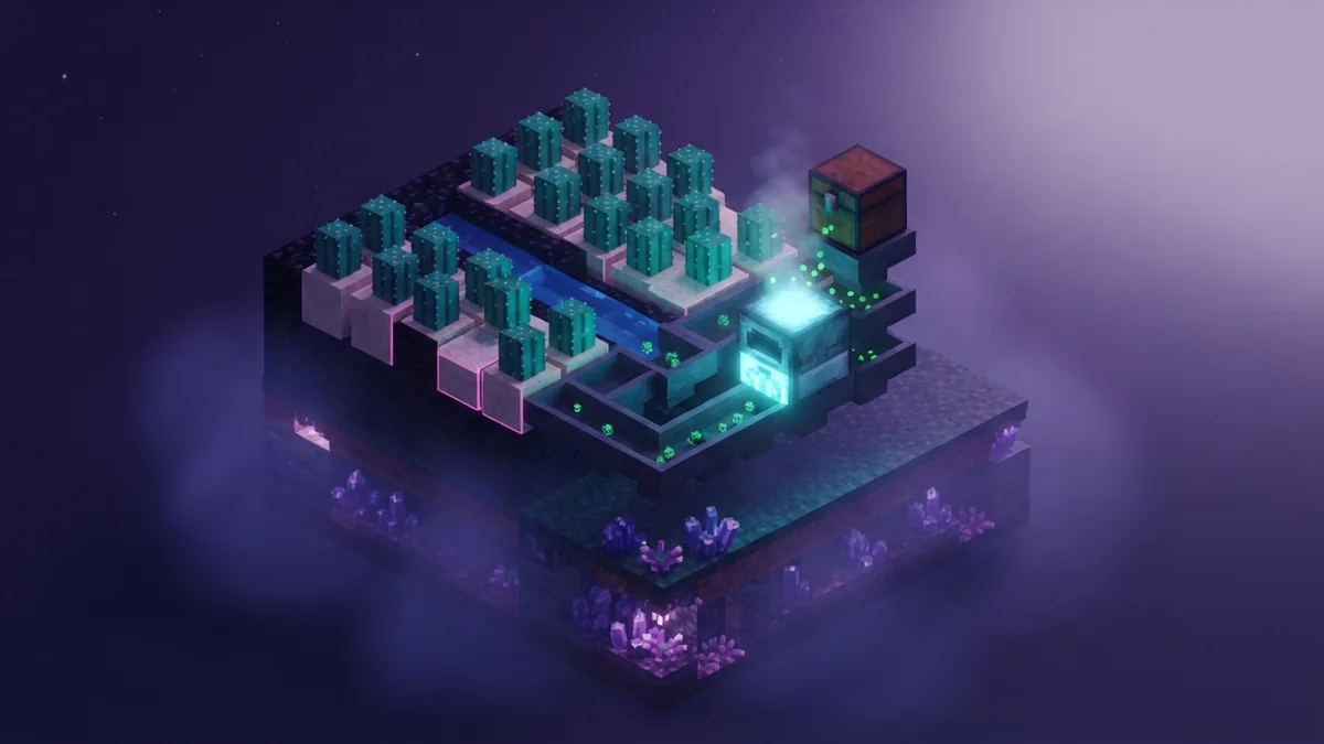 Voxel cactus farm and furnace setup for smelting green dye