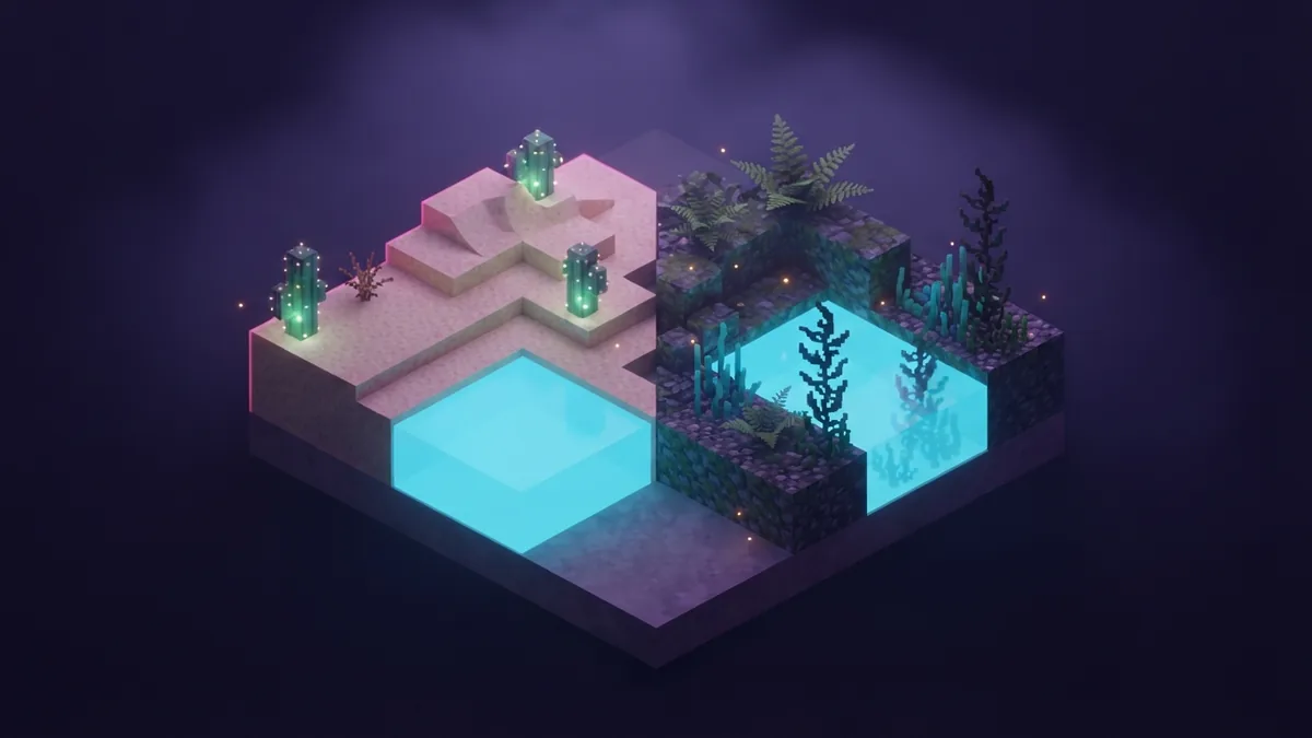 Cactus compared with fern and kelp Voxel comparison of cactus, fern, and kelp dye ingredient sources