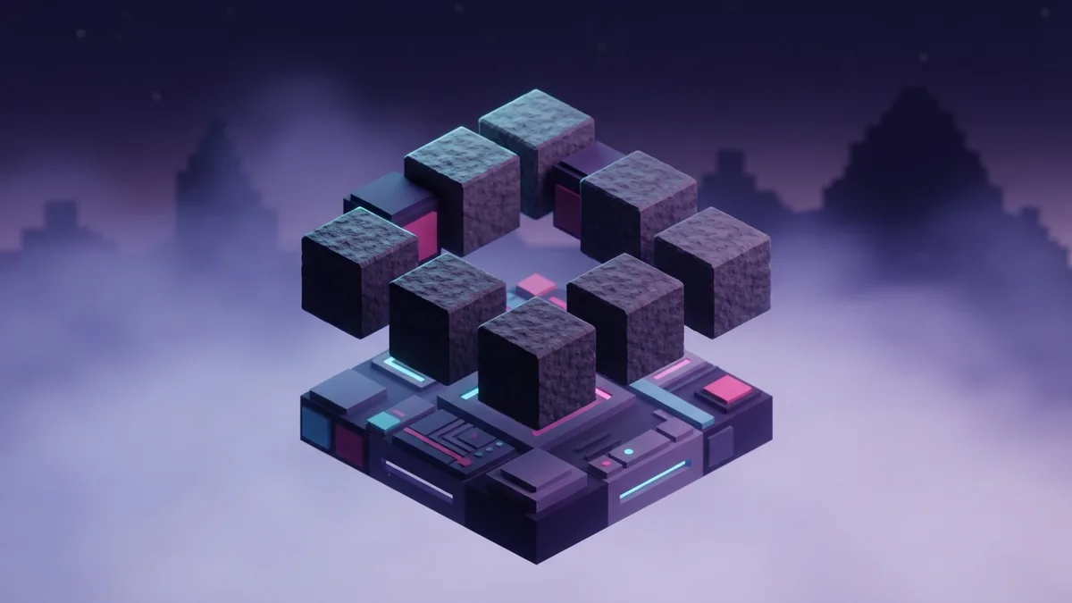 Cobblestones arranged for crafting Eight cobblestone blocks arranged around an empty center for a furnace recipe
