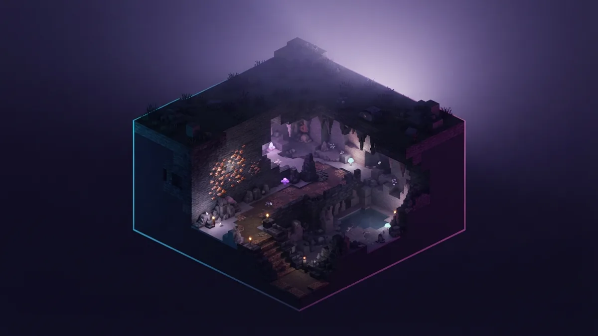 Where copper ore appears underground Isometric cave cutaway showing copper ore embedded in stone underground