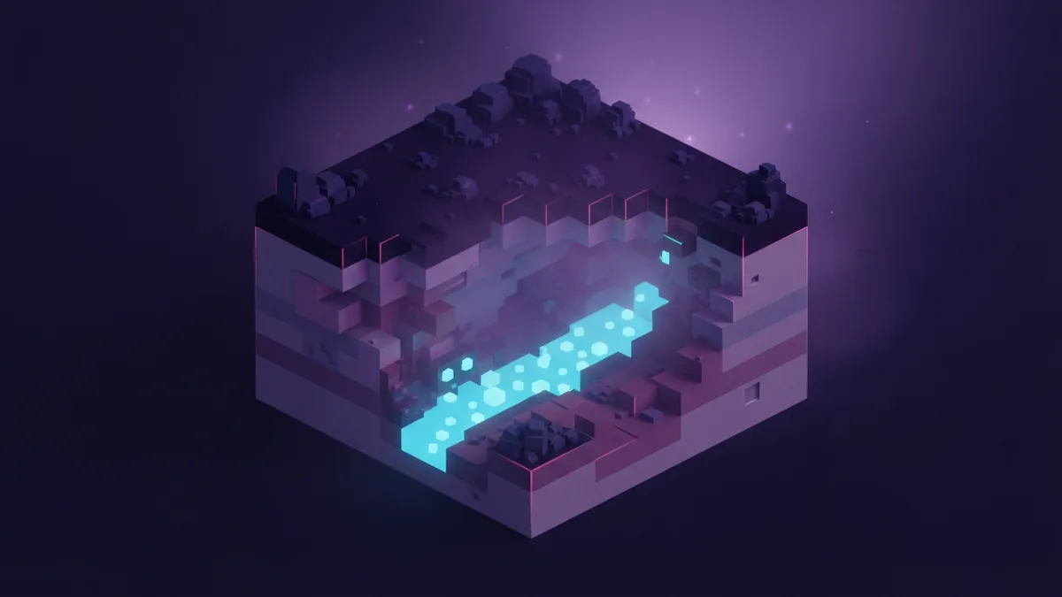 Where diamond ore forms Underground terrain cutaway showing a cyan diamond vein deep beneath the surface