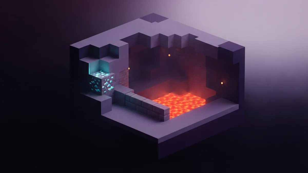 Mine ore safely near lava Diamond ore beside a contained lava pool on a safe underground stone ledge