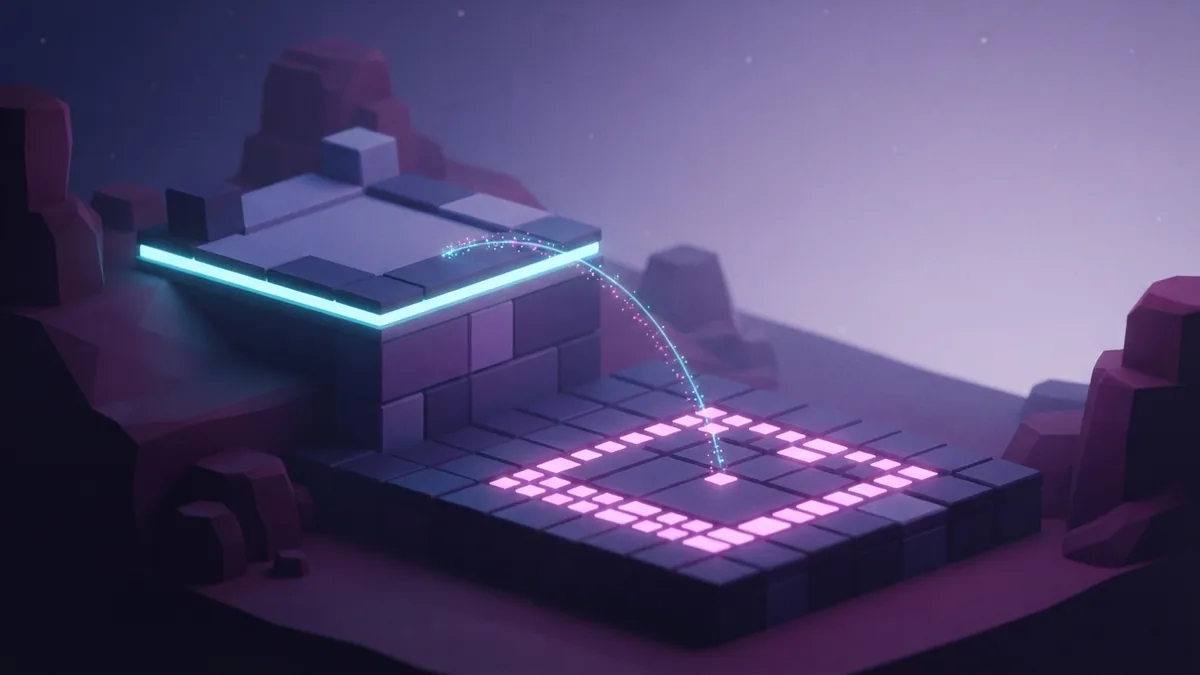 A safe place to launch and land Voxel launch ledge above a clear landing field at twilight