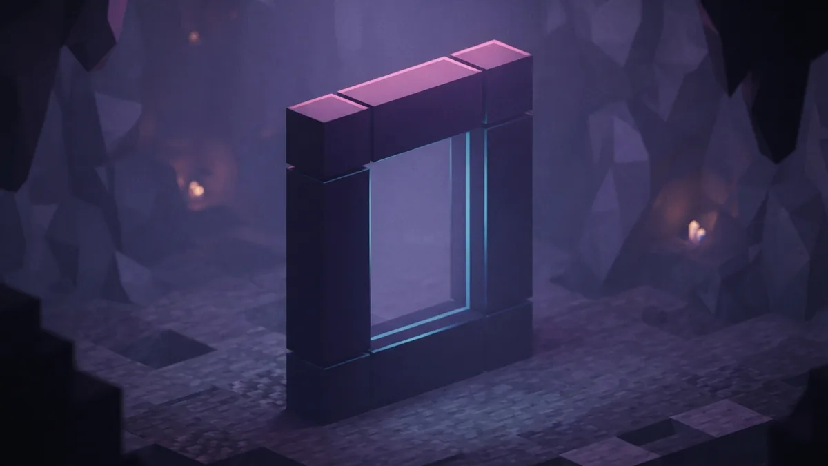 Open-corner obsidian portal frame showing the clear space inside its border