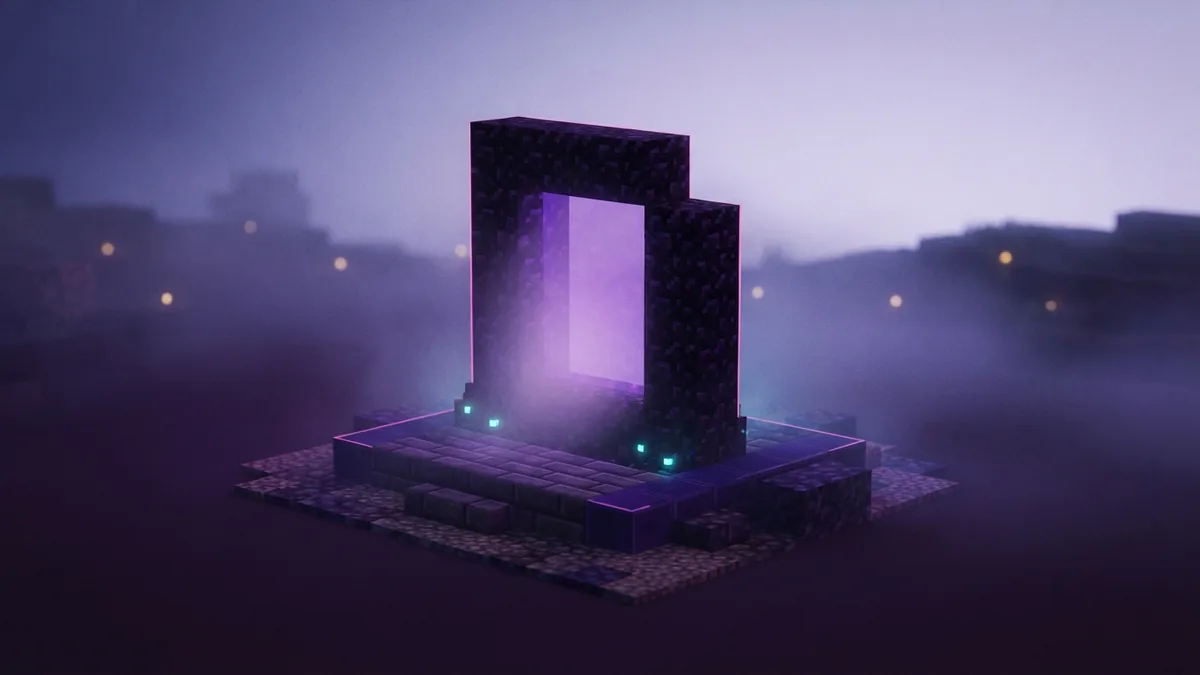 Completed obsidian frame glowing with a purple portal field