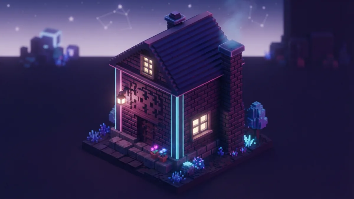 Voxel brick wall and chimney showing the distinct look of brick building blocks