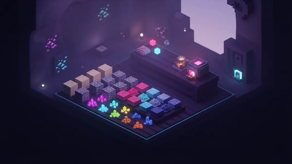 Sand, gravel, dye crystals, and colored concrete powder arranged for crafting