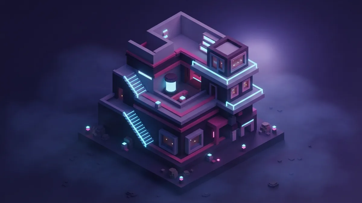 Modern Minecraft-style building made with bright colored concrete walls and trim