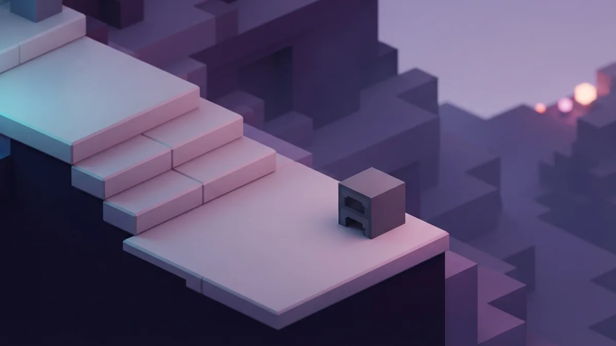 Smooth stone slab terrace with pale stepped blocks in a violet night scene