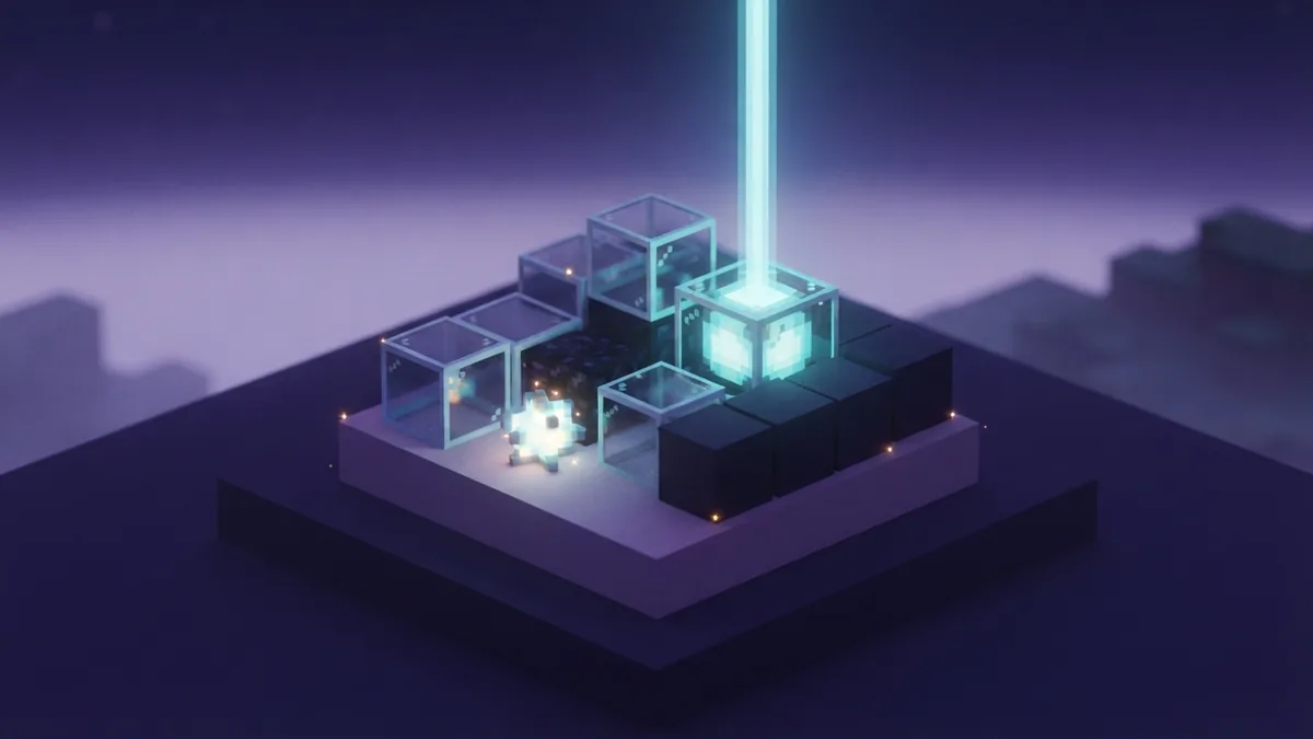 Glass, obsidian, a luminous star mineral, and a beacon arranged together