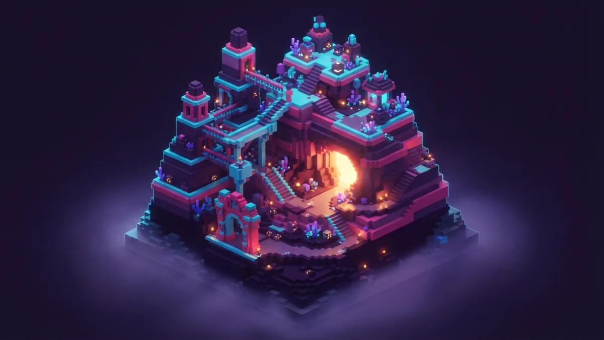 A layered voxel build shows the creative depth that keeps players engaged