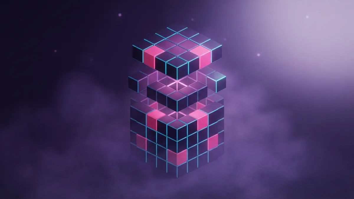Isometric cube column revealing the layered structure and square footprint of a game chunk