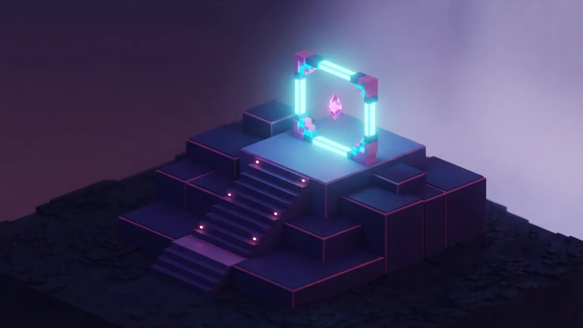 Glowing voxel portal on a clean platform for a Windows Java setup guide
