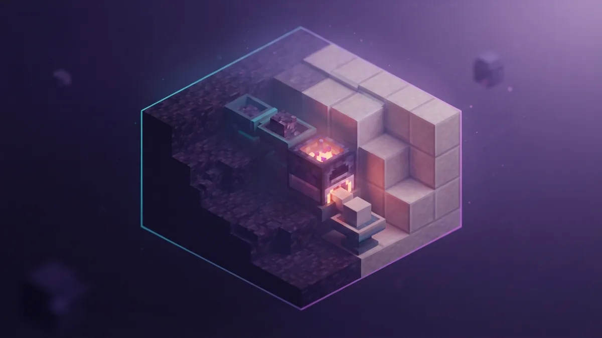Stone changing into smooth stone Voxel cutaway showing rough stone becoming smooth blocks beside a furnace