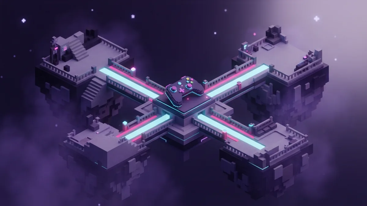 Controller bridge for Java Edition Voxel bridge linking controller input paths across two floating block platforms