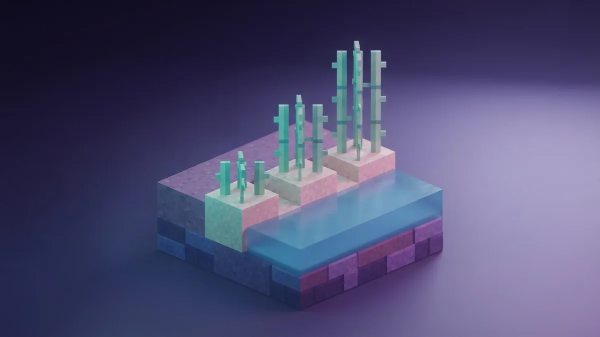 Sugarcane growth stages beside water Three sugarcane growth stages beside water on separate sand planting blocks
