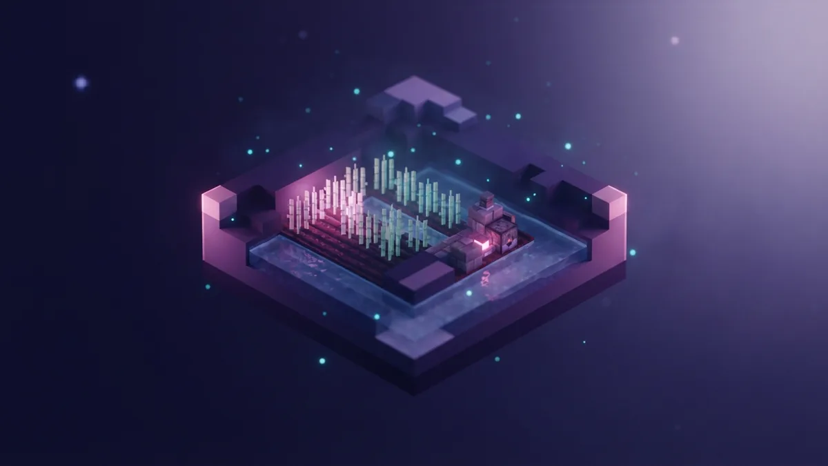 Loaded sugarcane farm glowing in a calm violet terrain slice
